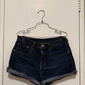 Levi's Dark Blue Denim Cuffed Women's Shorts